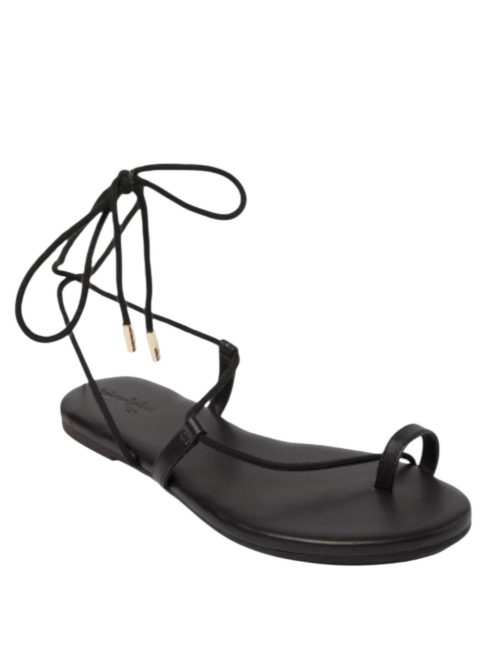 Black Lace-Up Toe Loop Women's Black Strappy Sandals Size 8